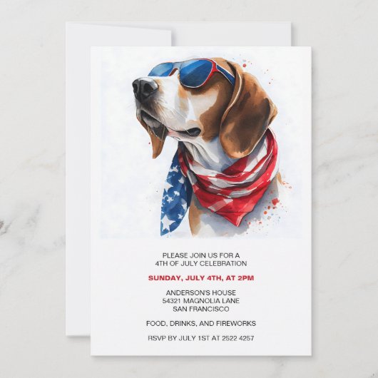 Patriottische hond Foxhound 4 juli uitnodigingen (Voorkant)