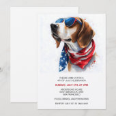 Patriottische hond Foxhound 4 juli uitnodigingen (Voorkant / Achterkant)