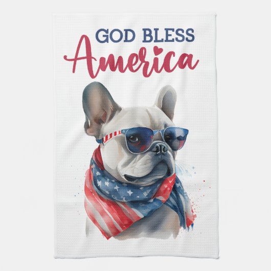 Patriottische Hond- Franse Bulldog Theedoek (Verticaal)