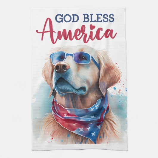 Patriottische Hond-Golden Retriever Theedoek (Verticaal)