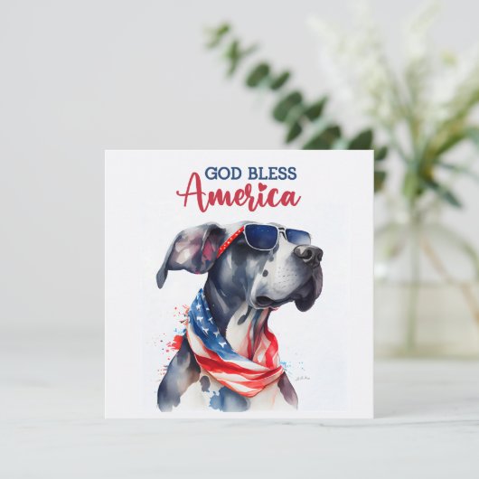 Patriottische Hond-Great Dane 4 juli kaart (Staand voorkant)