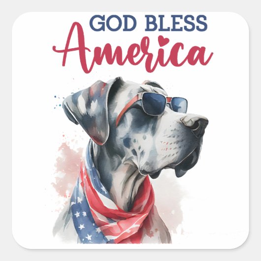 Patriottische Hond-Great Dane Vierkante Sticker (Voorkant)