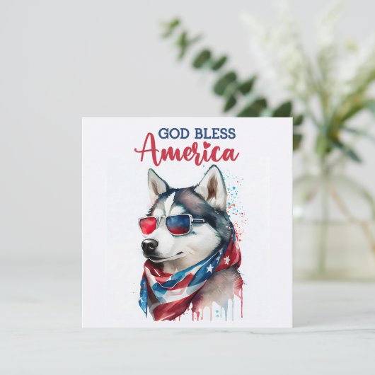 Patriottische Hond-Husky 4 juli kaart (Staand voorkant)