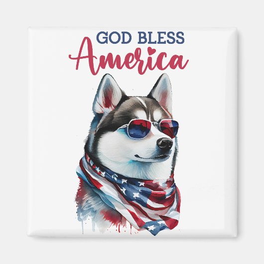 Patriottische Hond- Husky Magneet (Voorkant)