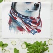 Patriottische Hond-Husky Theedoek (Gevouwen)