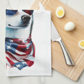 Patriottische Hond-Husky Theedoek (Quarter Fold)