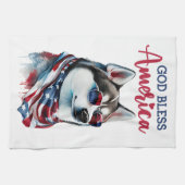 Patriottische Hond-Husky Theedoek (Horizontaal)