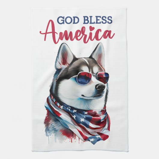 Patriottische Hond-Husky Theedoek (Verticaal)