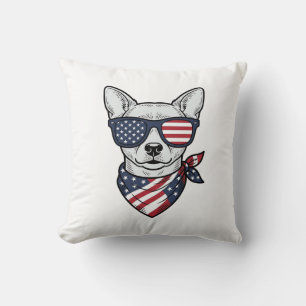 Patriottische hond met vlag zonnebril vintage vect kussen