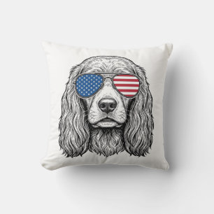 Patriottische hond met vlag zonnebril vintage vect kussen