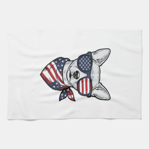 Patriottische hond met vlag zonnebril vintage vect theedoek