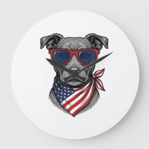 Patriottische Hond Met Zonnebril Vintage T-shirt O Grote Klok