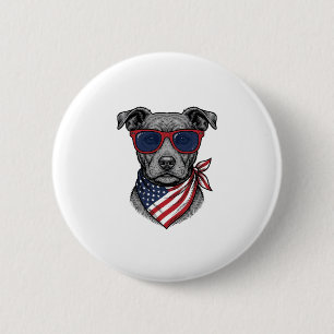 Patriottische Hond Met Zonnebril Vintage T-shirt O Ronde Button 5,7 Cm