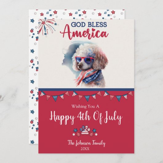Patriottische Hond - Poodle 4 juli kaart (Voorkant / Achterkant)