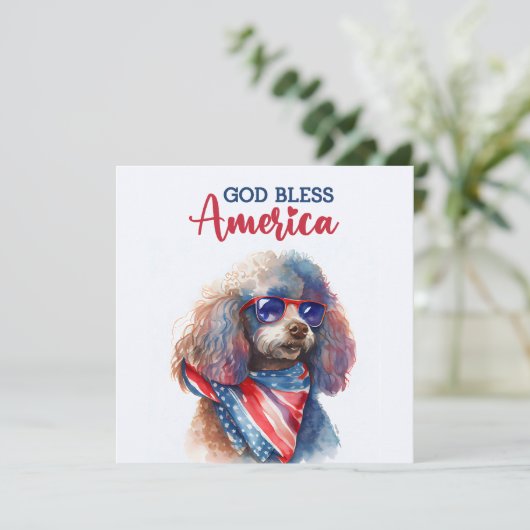 Patriottische Hond-Poodle 4 juli kaart (Staand voorkant)