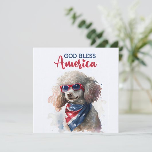Patriottische Hond-Poodle 4 juli kaart (Staand voorkant)