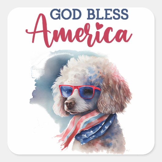 Patriottische Hond-Poodle Vierkante Sticker (Voorkant)