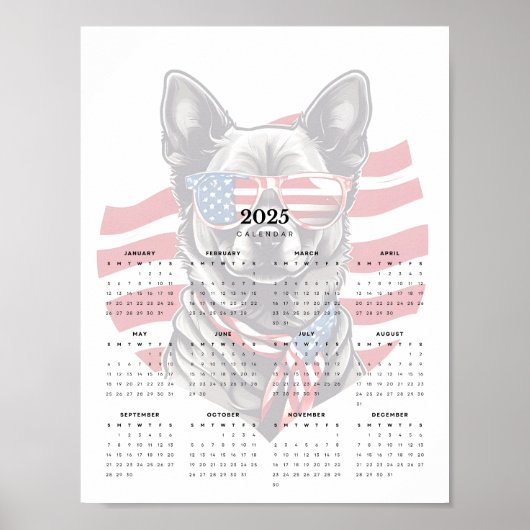Patriottische Hond Rood Wit Blauw Sjaal 2025 Kalen Poster (Voorkant)