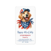 Patriottische hond Rood Wit Blauw Terugkeer Adres Etiket (Voorkant)