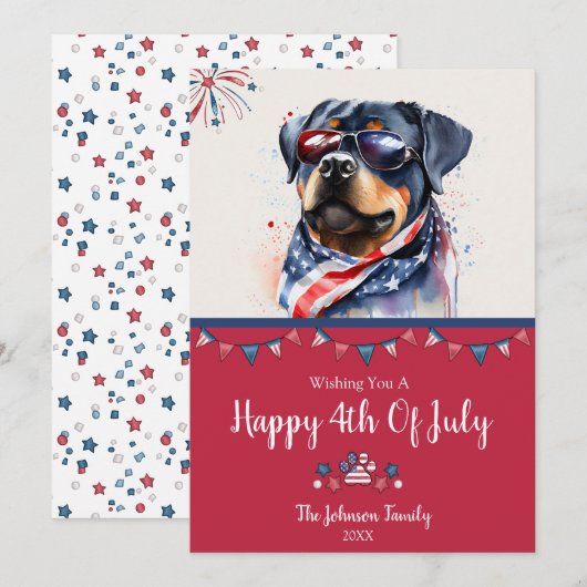 Patriottische Hond-Rottweiler 4 juli kaart (Voorkant / Achterkant)