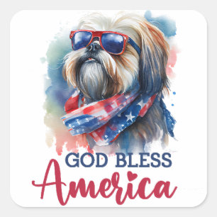 Patriottische Hond-Shih tzu Vierkante Sticker