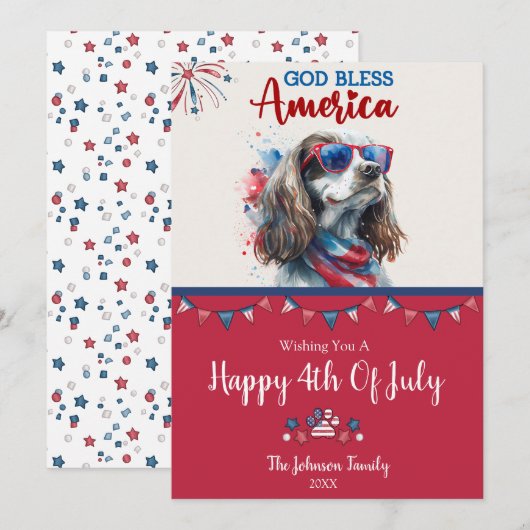 Patriottische Hond- Spaniel 4 juli kaart (Voorkant / Achterkant)