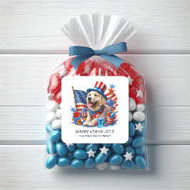 Patriottische Hond Top Hoed Rood Wit Blauw Sterren Ronde Sticker