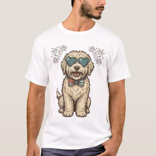 Patriottische Hond Vuurwerk Vintage T-shirt Ontwer