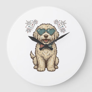 Patriottische Hond Vuurwerk Vintage T-shirt Ontwer Grote Klok