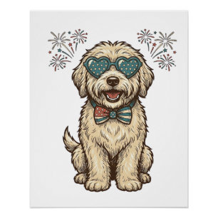 Patriottische Hond Vuurwerk Vintage T-shirt Ontwer Perfect Poster