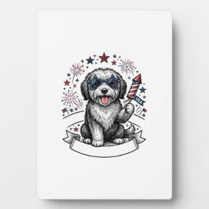 Patriottische Hond Vuurwerk Vintage Vector T-shirt Fotoplaat