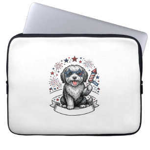 Patriottische Hond Vuurwerk Vintage Vector T-shirt Laptop Sleeve