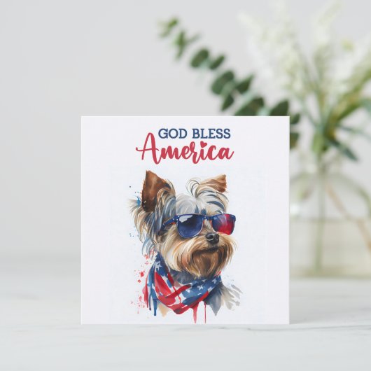 Patriottische Hond-Yorkie 4 juli kaart (Staand voorkant)