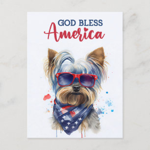 Patriottische Hond-Yorkie, God Zegen Amerika Ansic Briefkaart