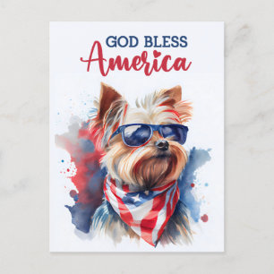 Patriottische Hond-Yorkie, God Zegen Amerika Ansic Briefkaart