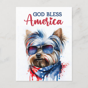 Patriottische Hond-Yorkie, God Zegen Amerika Ansic Briefkaart