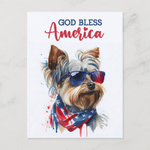 Patriottische Hond-Yorkie, God Zegen Amerika Prent Briefkaart