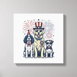 Patriottische Honden Trio Vintage Gravure Shirt On Canvas Afdruk