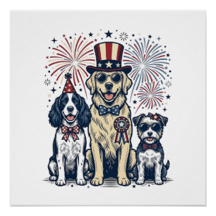Patriottische Honden Trio Vintage Gravure Shirt On Perfect Poster
