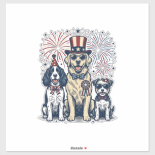 Patriottische Honden Trio Vintage Gravure Shirt On Sticker