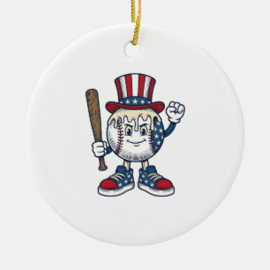 Patriottische honkbal mascotte vintage graveer ont keramisch ornament