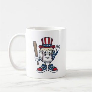 Patriottische honkbal mascotte vintage graveer ont koffiemok