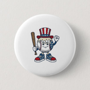 Patriottische honkbal mascotte vintage graveer ont ronde button 5,7 cm