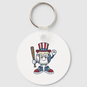 Patriottische honkbal mascotte vintage graveerontw sleutelhanger