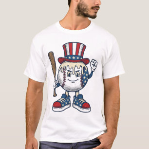 Patriottische honkbal mascotte vintage graveerontw t-shirt