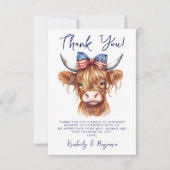 Patriottische Hoogland Koe 4 juli Baby shower Bedankkaart (Voorkant)