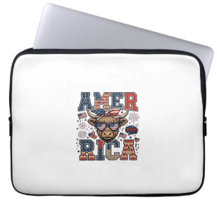 Patriottische Hoogland Koe Amerika 4 juli T-shirt_ Laptop Sleeve