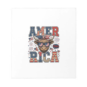 Patriottische Hoogland Koe Amerika 4 juli T-shirt_ Notitieblok