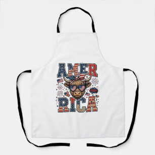 Patriottische Hoogland Koe Amerika 4 juli T-shirt_ Schort