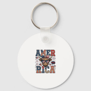 Patriottische Hoogland Koe Amerika 4 juli T-shirt_ Sleutelhanger